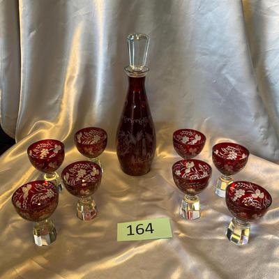 Bohemian Ruby Cut to Crystal Decanter Set