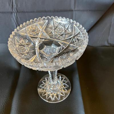 American Brillant Cut Glass Stem Candy Dish 8" Lovely