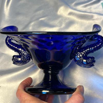 Fenton Cobalt Diamond Quilted Compote