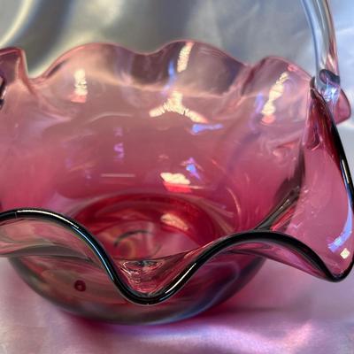 Cranberry Artglass Basket