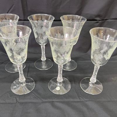 Vintage 6 pc  Sharpe Libbey Rock Pattern Crystal Stemware 8" Tall Glasses