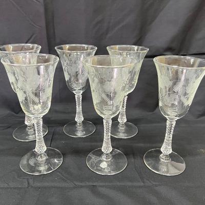 Vintage 6 pc  Sharpe Libbey Rock Pattern Crystal Stemware 8" Tall Glasses