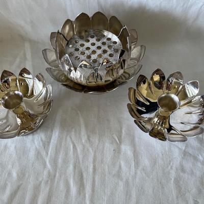 Reed and Barton Silverplated #3001 Lily Candleholders and Frog