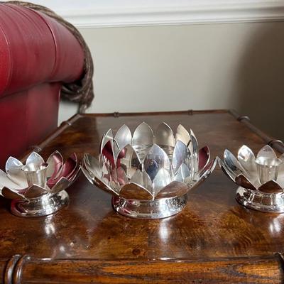 Reed and Barton Silverplated #3001 Lily Candleholders and Frog