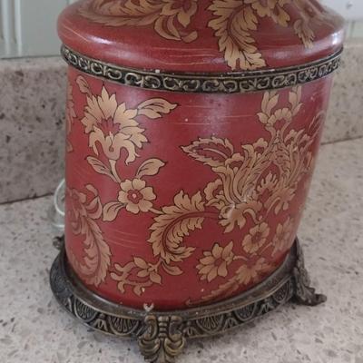 Pair of Matching Red and Gold Ceramic Table Lamps