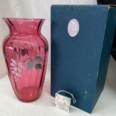 Fenton Country Cranberry with Pure Gold Trim #207 1993 10 1/2" Lovely Vase
