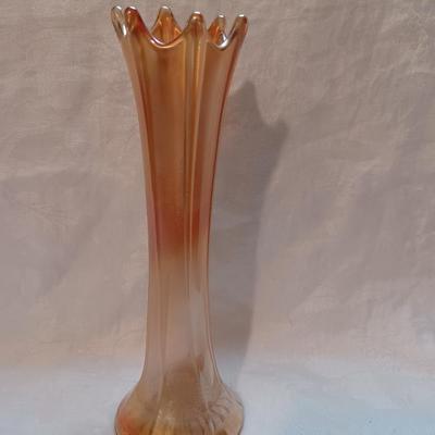 Fenton Iridescent Ribbed 6 fingered Marigold Swung Vase
