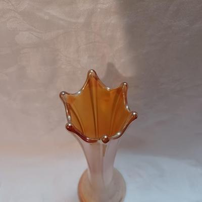 Fenton Iridescent Ribbed 6 fingered Marigold Swung Vase