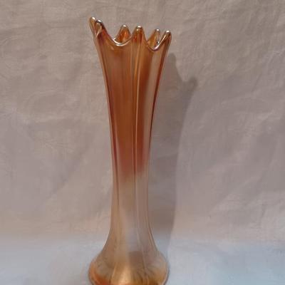 Fenton Iridescent Ribbed 6 fingered Marigold Swung Vase