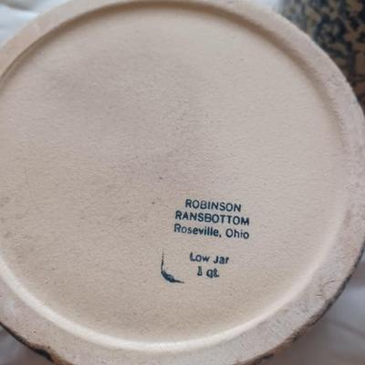 Set of 3 Blue Sponge Robinson Ransbottom Pottery 1 Quart Low Quart