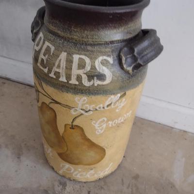 Pottery Milk Can Crock with PEARS Painted on Side