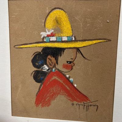 Aztec Lot Chris Fefferson Art Chalk Original, Italian Turtle 6"x6" Handpainted, Aztec Basket 4" x 6"