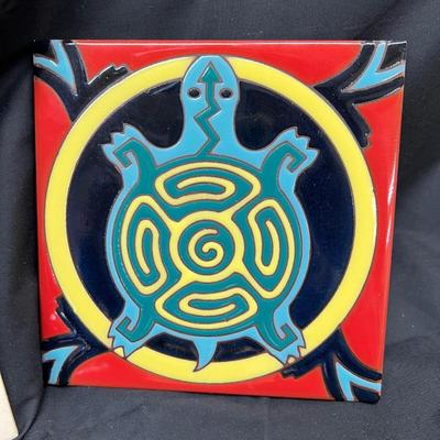 Aztec Lot Chris Fefferson Art Chalk Original, Italian Turtle 6"x6" Handpainted, Aztec Basket 4" x 6"