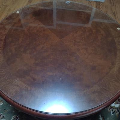 Solid Wood Round End Table with Lower Glass Encased Display Area