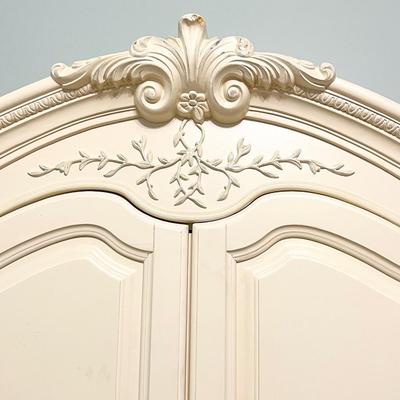 French Country Antique White Finish Solid Wood Armoire