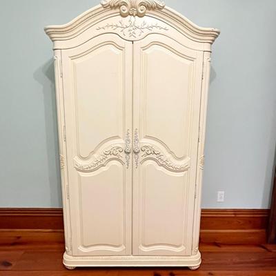 French Country Antique White Finish Solid Wood Armoire