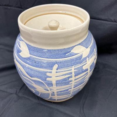 Blue White Ceramic Art Cookie Jar by Bryan