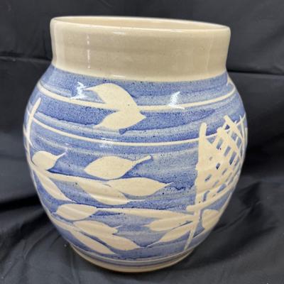 Blue White Ceramic Art Cookie Jar by Bryan