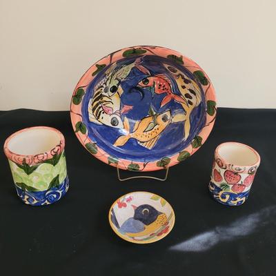 Hand Painted, Signed Ceramic Bowls, Platter and Jars (K-CE)