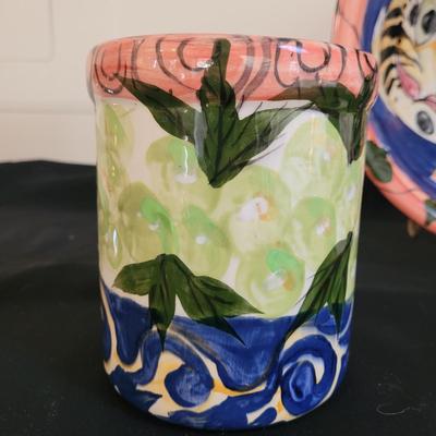 Hand Painted, Signed Ceramic Bowls, Platter and Jars (K-CE)