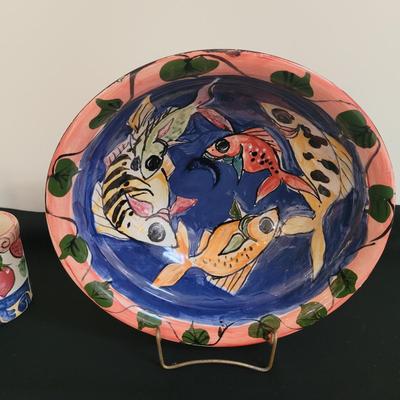Hand Painted, Signed Ceramic Bowls, Platter and Jars (K-CE)