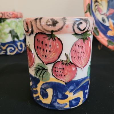 Hand Painted, Signed Ceramic Bowls, Platter and Jars (K-CE)