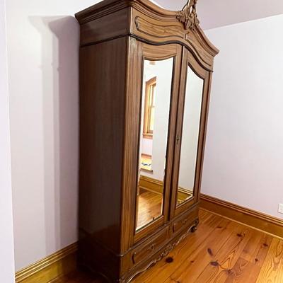 3-Piece Solid Wood Armoire With Beveled Edge Mirrored Front