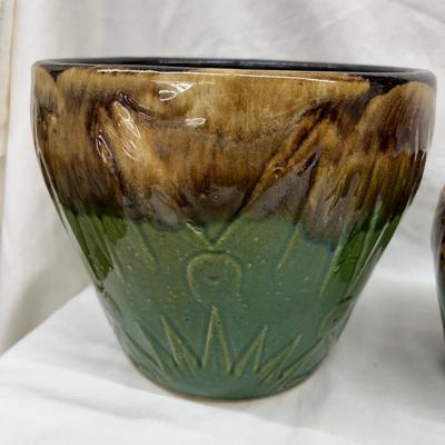 Vintage RPP McCoy Sun & Moon Green Brown Drip PLanters 10"
