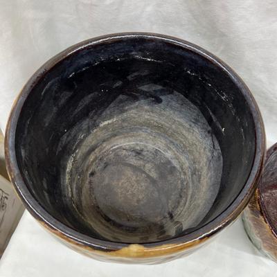 Vintage RPP McCoy Sun & Moon Green Brown Drip PLanters 10"