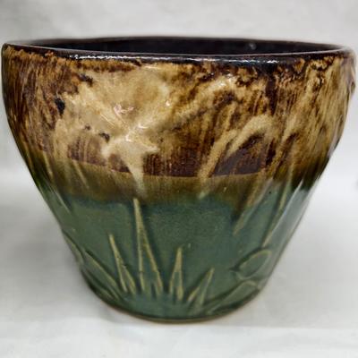 Vintage RPP McCoy Sun & Moon Green Brown Drip PLanters 10"