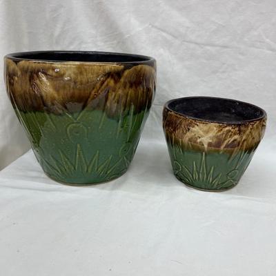 Vintage RPP McCoy Sun & Moon Green Brown Drip PLanters 10"