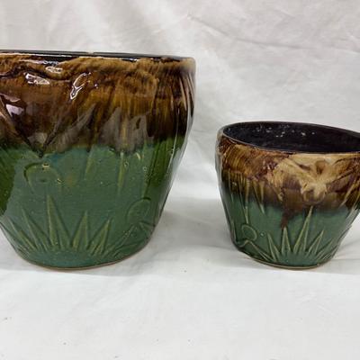 Vintage RPP McCoy Sun & Moon Green Brown Drip PLanters 10"