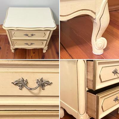 Pair (2) ~ Antique White Finish French Provencial Nightstands