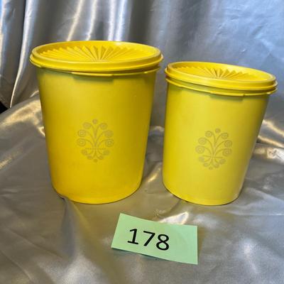 Yellow Tupperware canisters