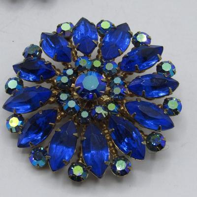 Retro Art Deco MCM Style Faux Black & Blue Lapel Costume Jewelry Pins