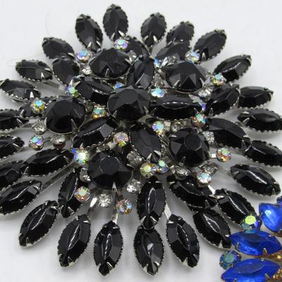 Retro Art Deco MCM Style Faux Black & Blue Lapel Costume Jewelry Pins