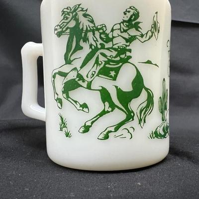 Vintage Hopalong Cassidy Milk Glass Mug Cup 1950's Western Green Good Condition