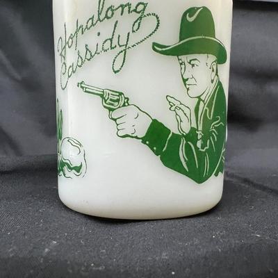 Vintage Hopalong Cassidy Milk Glass Mug Cup 1950's Western Green Good Condition