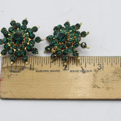 Pair of Green Clip On Costume Jewelry Earrings Pieces