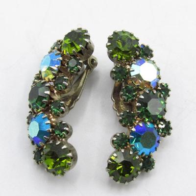 Art Deco Flapper Costume Green Faux Jewels Jewelry Clip On Earrings
