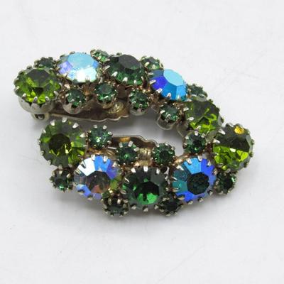 Art Deco Flapper Costume Green Faux Jewels Jewelry Clip On Earrings