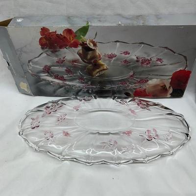 Original Mikasa Crystal 15" German Dogwood Pink Serving Plate Platter