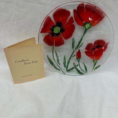 Cristallaries Saint Luke Peonies Art Glass Plate Rochester, NY