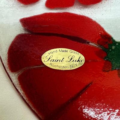 Cristallaries Saint Luke Peonies Art Glass Plate Rochester, NY