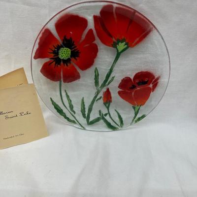 Cristallaries Saint Luke Peonies Art Glass Plate Rochester, NY