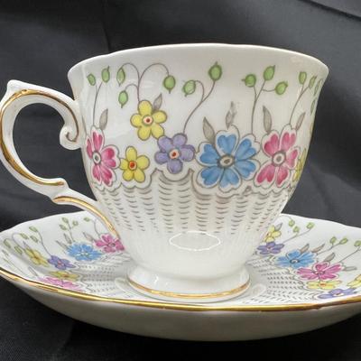 Tuscan Fine English Bone China Floral Bright Cheeful Cup and Saucer Gold Trimmed Numbered Made in England