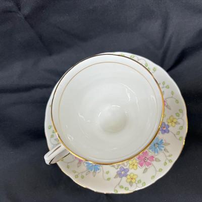 Tuscan Fine English Bone China Floral Bright Cheeful Cup and Saucer Gold Trimmed Numbered Made in England