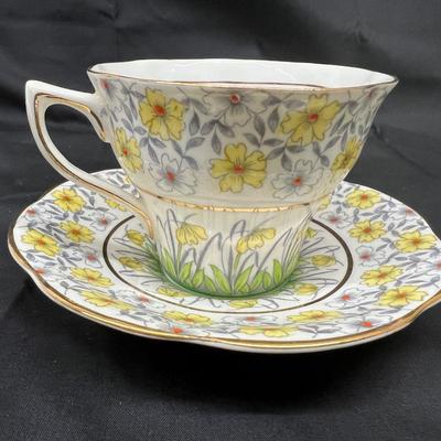 Rosina Bone China Made in Enland Numbered Lovely Floral Yellow Gold Trimmed