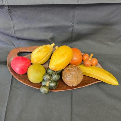 Original Mid-Century Wooden Fruit Centerpiece