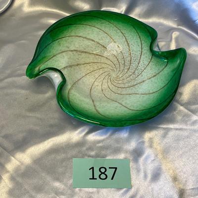 Murano Gold & Green Swirl Bowl